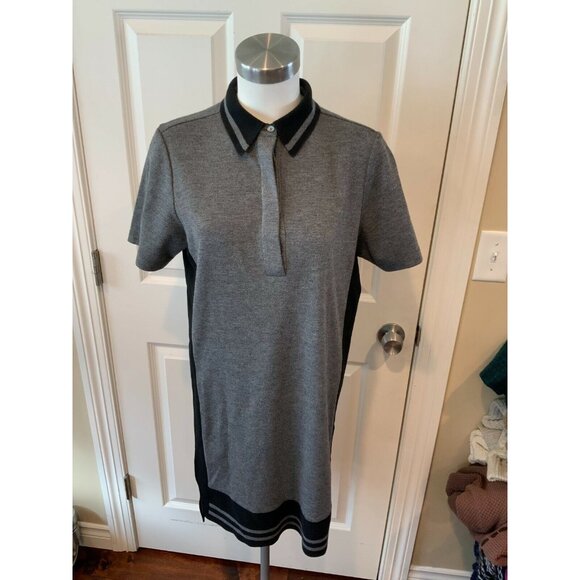 Public School New York Gray Striped Short Sleeve Knit Polo Dress, Size Small - Picture 1 of 9